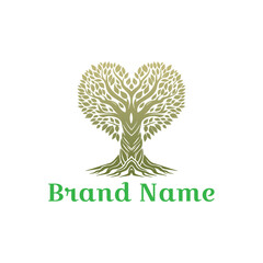 Abstract tree vector icon and logo design with green leaves, symbolizing nature, ecology, and organic growth