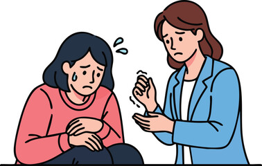  A vector illustration,depicting a person with bold outlines, seeking emotional support from a therapist