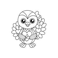 Obraz premium Printable Chick Holding Pastel Flowers Outline