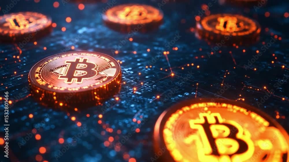 Poster bitcoin's digital essence: a captivating visual display of bitcoin, showcasing its digital and techn