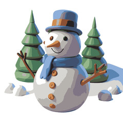Friendly 3D snowman waving hand illustration perfect for winter celebration and holiday graphics.