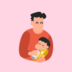 Happy Father's Day Concept with Dad Holding Child Flat Illustration, Perfect for Father's Day greeting cards, posters, or family-related designs. Different from the other one