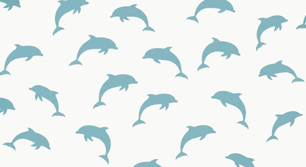 A delightful seamless pattern featuring light blue silhouette dolphins leaping playfully across a soft, off-white background