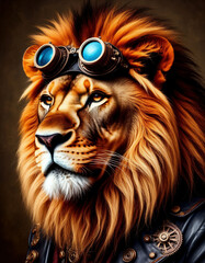 Portrait of a lion in steampunk style.