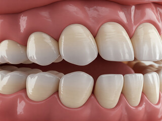 A detailed close-up showcases human teeth and gums, highlighting the anatomy and texture of the oral cavity