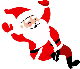 Flat design cartoon Santa Claus is flying in transparent background, wearing red fur-trimmed outfit