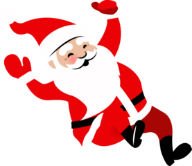 Flat design cartoon Santa Claus is flying in transparent background, wearing red fur-trimmed outfit
