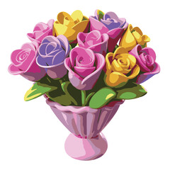 Delicate floral arrangement in a blue cone vase in 3D vector, great for romantic and nature-based illustrations