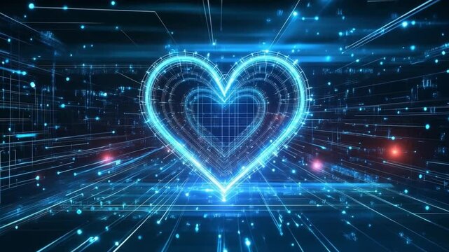 Futuristic heart symbol animation for technology, health, or love concepts background - Powered by Adobe