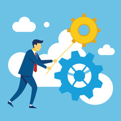 Businessman Operating System Gears Cloud Computing Vector Illustration