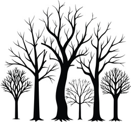 Obraz premium A comprehensive collection of diverse tree illustrations, featuring stylized depictions of various trees from different seasons and perspectives, ranging from simple outlines to more detailed designs.