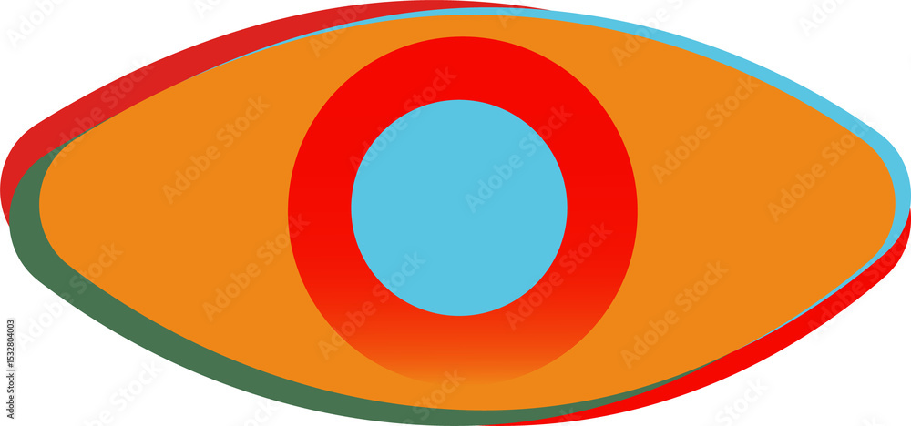 Poster abstract eye featuring overlapping ovals with central circle in flat design, transparent background