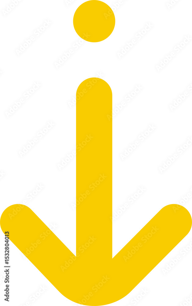 Poster yellow arrow is showing in flat design on transparent background, circular head and split tail