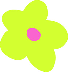 Flower is glowing in flat design featuring neon lime petals, pink center on transparent background