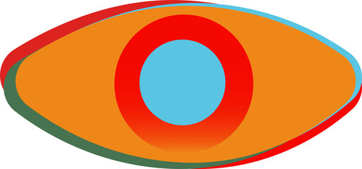 Abstract eye featuring overlapping ovals with central circle in flat design, transparent background