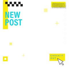 Flat design post is showing NEW POST with CHECK IT OUT button, pointer on transparent background