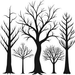Obraz premium A comprehensive collection of diverse tree illustrations, featuring stylized depictions of various trees from different seasons and perspectives, ranging from simple outlines to more detailed designs.
