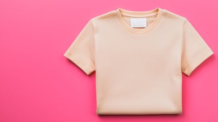 Mockup Prototype Preview Soft Peach T-Shirt on Bright Pink Background for Fashion Use