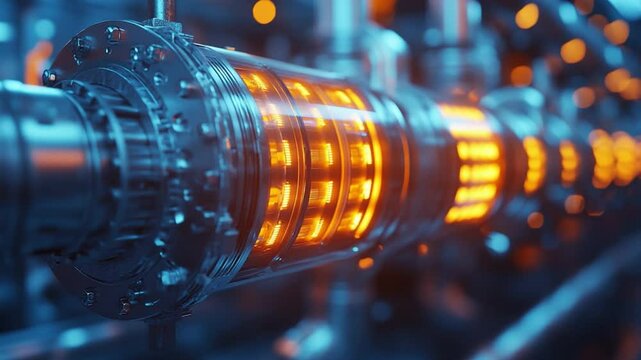 Industrial Dynamo: A close-up shot of a futuristic, high-tech engine, with intense heat and energy pulsing through its core, embodying innovation and industrial advancement.