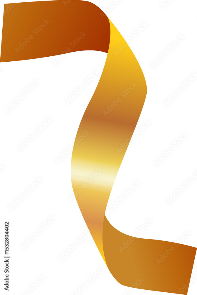 Poster golden ribbon curling and floating on transparent canvas in vector design with gradient highlights
