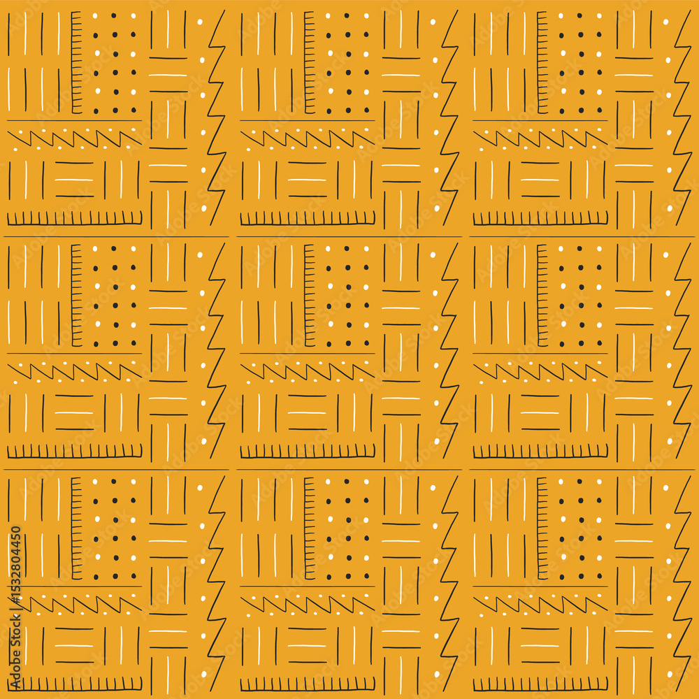 Poster abstract orange grid is showing flat black white lines dots zigzag on transparent background