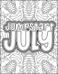 12 Month Name Coloring Page for Adults. Monthly Name Motivational Quote Coloring page.