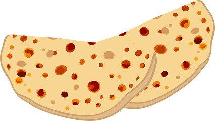 Beige spotted flatbreads are overlapping on transparent plane, showing soft texture in flat design