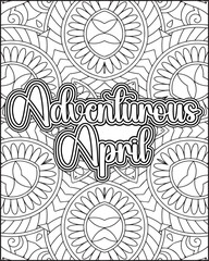 12 Month Name Coloring Page for Adults. Monthly Name Motivational Quote Coloring page.