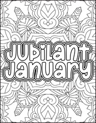 12 Month Name Coloring Page for Adults. Monthly Name Motivational Quote Coloring page.