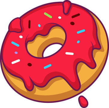Naklejki Flat design is featuring stylized donut with dripping red glaze, sprinkles, transparent, copy space