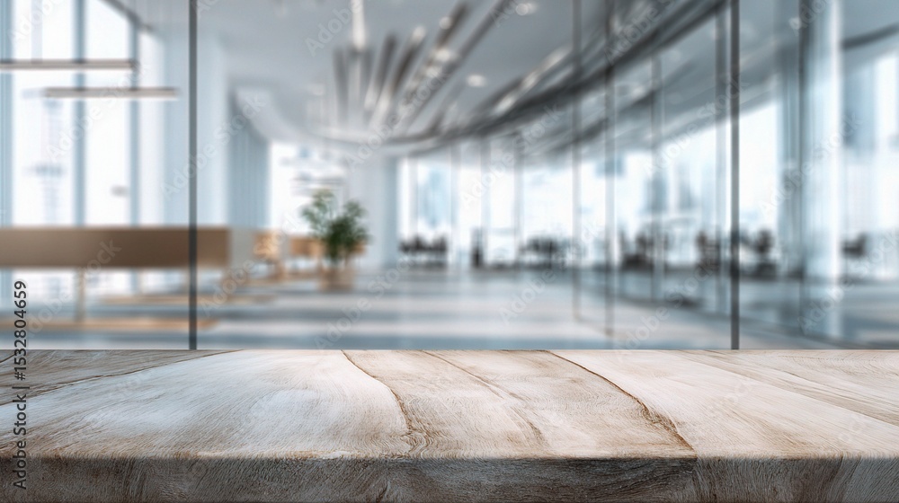 Poster modern empty corporate suite with glass partitions and blurred background