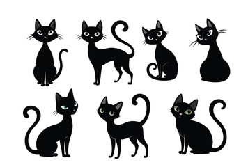Black cat silhouettes bundle isolated on white background stock illustration Domestic Cat, In Silhouette, Witch, Black Color, Halloween