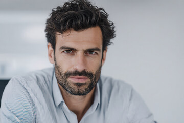 Fototapeta premium focused portrait of software engineer positioned on right side of frame