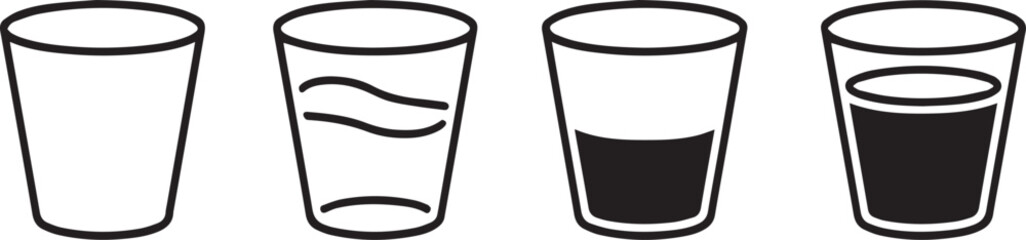 Four glasses showing liquid levels progression