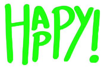 Flat style neon green HAPPY! text is appearing on transparent canvas with white scribble outlines