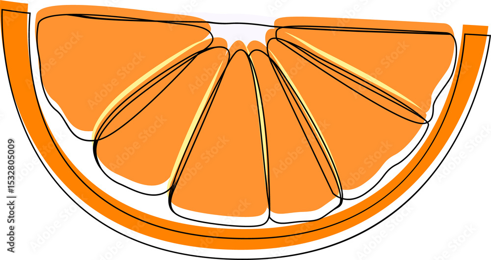 Poster flat design orange wedge is showing citrus with thick rind and pith on transparent background