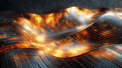 Solar panel pattern organic fluid waves bronze copper metallic tones charcoal erosion patterns geometric foundation visual tension order chaos
