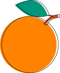 Flat design cartoon orange is showing green leaf, brown stem and shading on transparent background