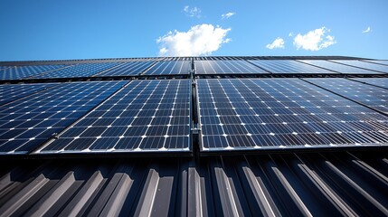 Solar panel wind resistance secure mounting brackets residential rooftop low angle view installation system blue sky