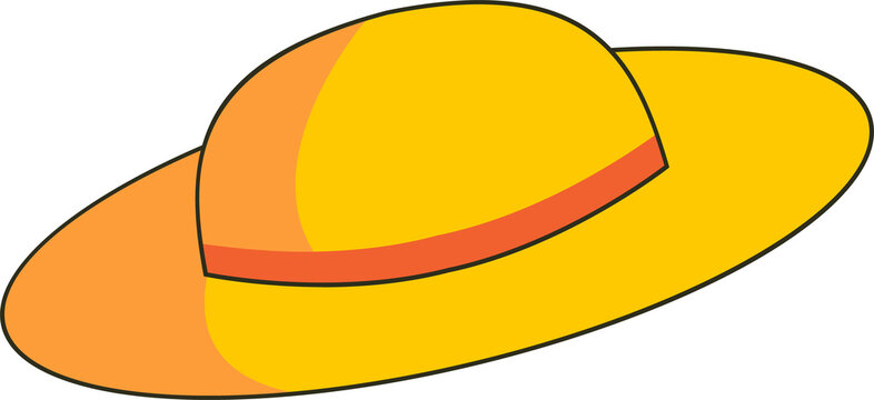 Naklejki Stylized cartoon sun hat is floating in flat vector with bright yellow band, transparent background