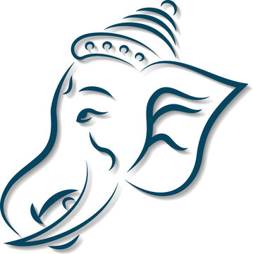Fototapeta Line art elephant head is showing teal brushstrokes with dotted crown on transparent background