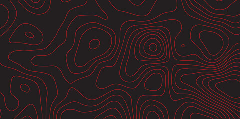 Fototapeta premium Abstract topographic contours map black and red background- Vector Background. 