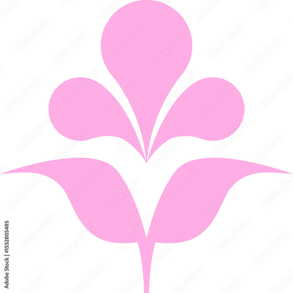 Poster pink abstract floral splash symbol is floating in flat style with droplets on transparent canvas