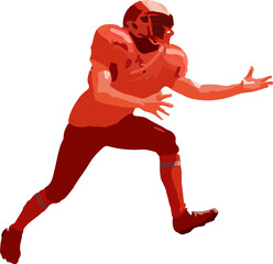 Football player running on transparent background in flat vector, wearing helmet and shoulder pads