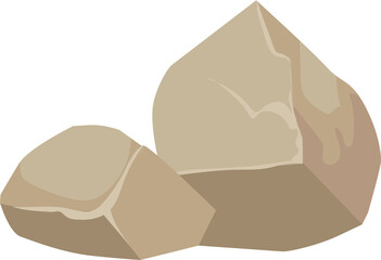 Stylized tan low-poly vector rocks are floating against transparent background, copy space