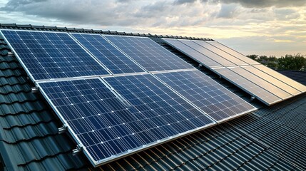 Solar panel wind resistance ground perspective residential rooftop dramatic storm sky secure mounting system professional aerodynamic design