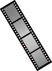 Flat vector film strip is featuring four gray-scale frames, sprocket holes, transparent background