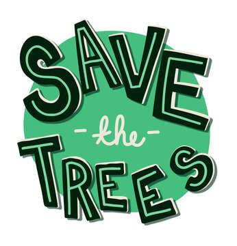 Naklejki SAVE TREES typography is floating over green circle on transparent backdrop, showing cursive script