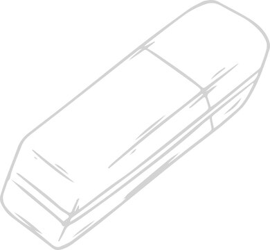 Stylized rectangular eraser floating on transparent background, showing hand-sketched beveled edges