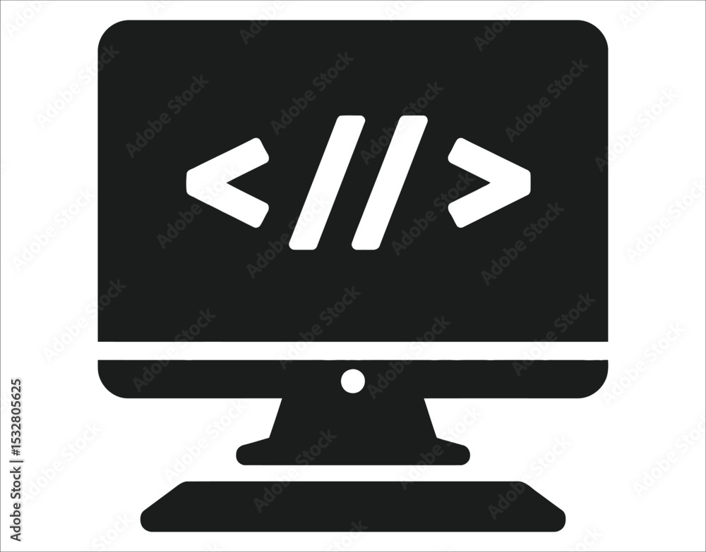 Poster code brackets and monitor silhouette icon set
